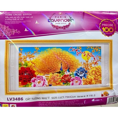 Tranh thêu chữ thập Đôi công vàng cát tường LV3486, kích thước 79x 42 cm