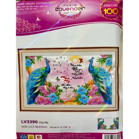 Tranh thêu chữ thập Cha mẹ (đồng hồ) LV3390, kích thước 80 x 50 cm