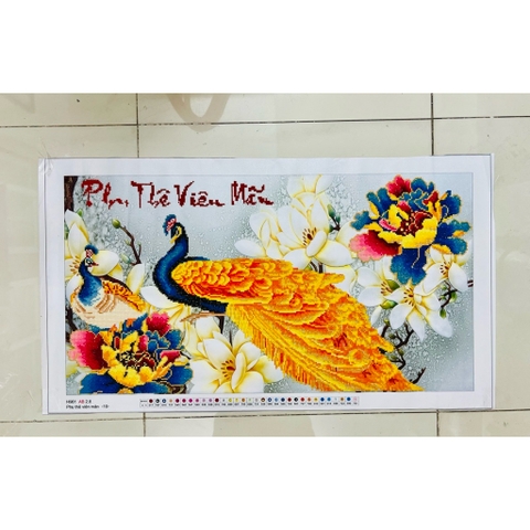 [Đã đính ] Tranh thành phẩm Phu thê viên mãn, kích thước 91 x 52 cm