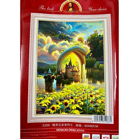 Tranh thêu kín Lâu đài hoa hướng dương E259, kích thước 60x80 cm