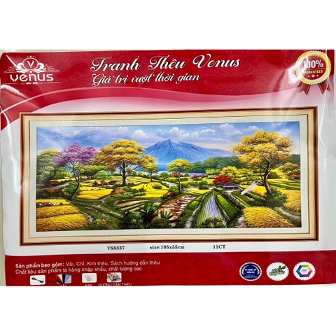 Tranh thêu kín Phong cảnh lúa chín VS8337, kích thước 105 x 55 cm