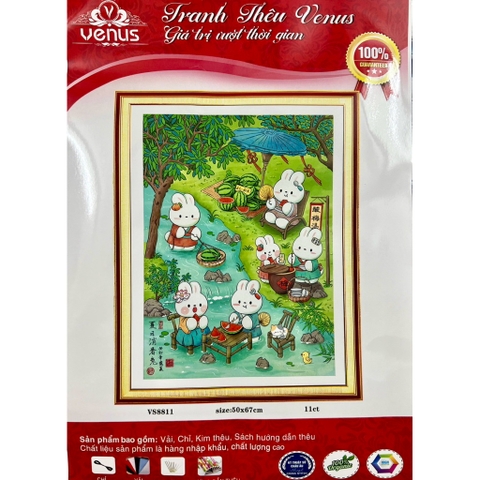 Tranh thêu kín Thỏ bán dưa VS8811, kích thước 50 x 67 cm