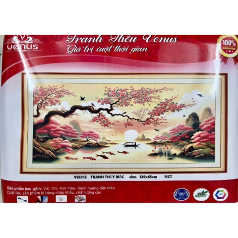 Tranh thêu kín Phong cảnh thủy mặc VS8312, kích thước 120 x 65 cm
