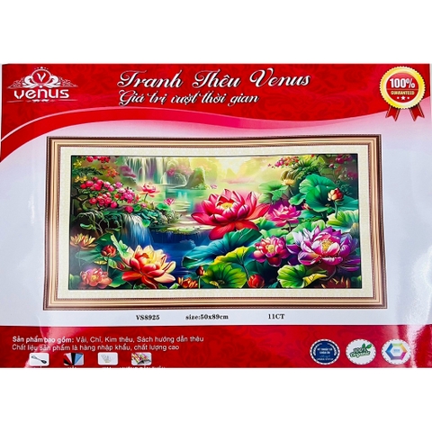 Tranh thêu kín Hoa sen VS8925, kích thước 50 x 89 cm