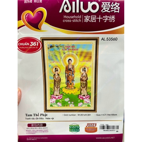 Tranh thêu chữ thập Tam thế phật (70*100 cm) tranh 3D AL53560