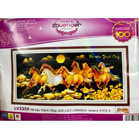 Tranh thêu 3D Mã đáo thành công LV3359, kích thước 130 x 60 cm