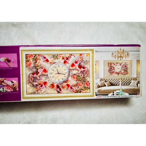 Tranh đính đá (chưa đính) Cửu ngư quần hội LV450, kích thước 75 x 50 cm