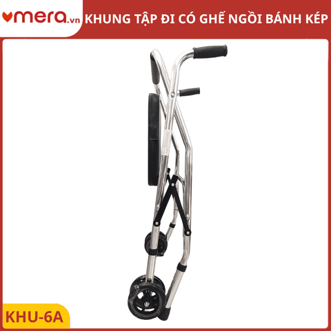 Khung Tập Đi Có Ghế Ngồi, Bánh Xe Kép (Gấp Gọn, Thép Mạ Crom) - OROMI KHU-6A