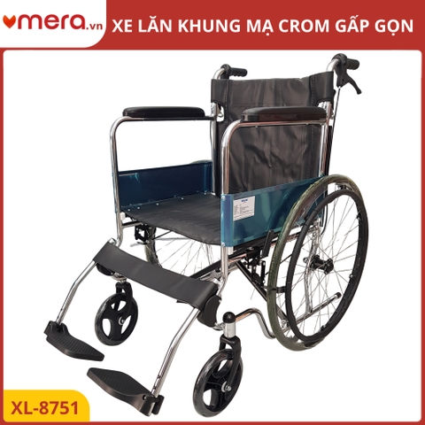 Xe Lăn Gấp Gọn Có Phanh Tay Người Đẩy (Tải Trọng 150kg, Khung Thép Mạ Crom) - OROMI XL-8751