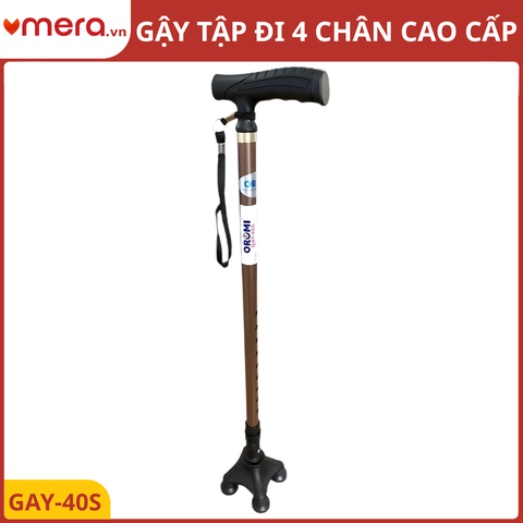 Gậy Tập Đi 4 Chân Chống Trượt (Đế Xoay 360°, Hợp Kim Nhôm Siêu Nhẹ 510g) - OROMI GAY-40S