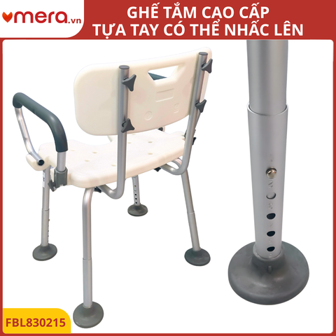 Ghế Tắm Có Tựa Lưng, Tựa Tay Nhấc Lên (Khung Nhôm, Tải 150kg, Chống Trượt) - OROMI FBL830215
