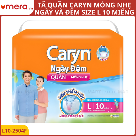 Tã Quần Caryn Mỏng Nhẹ Ngày & Đêm Size L (10 Miếng) - Vòng Bụng 75-100cm