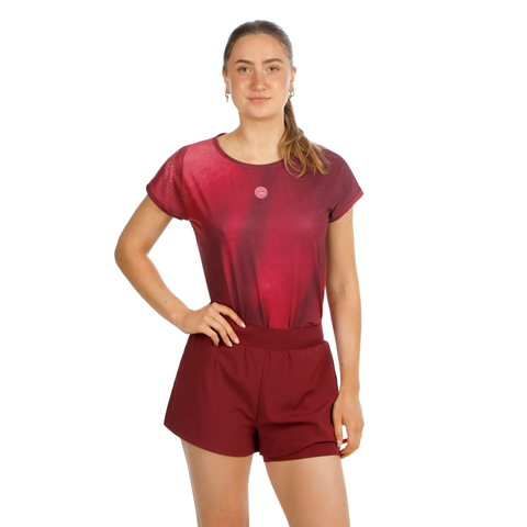 Áo Bidi Badu tay ngắn thể thao tennis/pickleball nữ Freeze Out Dark Red BB110046-9050