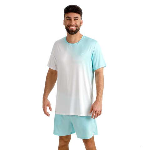 Áo Bidi Badu tay ngắn thể thao tennis/pickleball nam Crew 2.0 Turquoise White