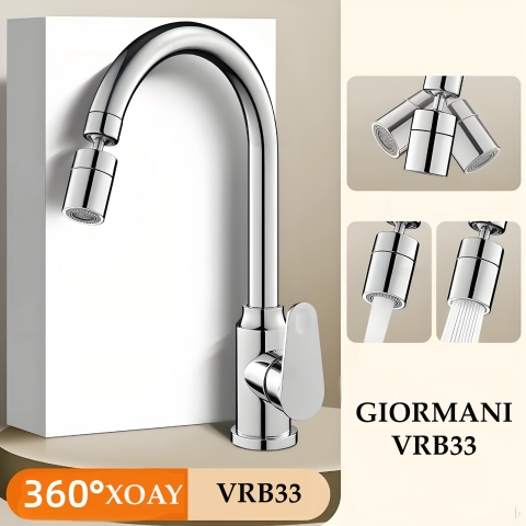 Vòi rửa chén, rửa bát GIORMANI nóng lạnh hợp kim đồng mạ crom đầu xoay 360 tiện dụng VRB33 kèm đôi dây cấp nước inox
