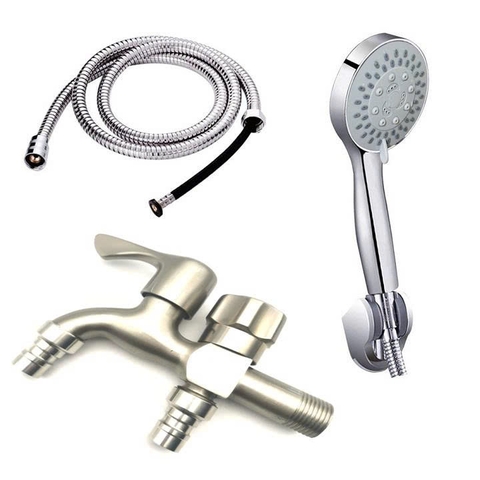 Vòi nước đôi cho máy giặt, Bộ củ sen tắm lạnh GIORMANI inox kết hợp bát sen chỉnh 5 chế độ nước SL02-VHS11