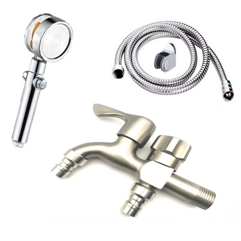 Vòi nước đôi cho máy giặt, Bộ củ sen tắm lạnh GIORMANI inox kết hợp bát sen tăng áp cánh quạt SL02-VHS13