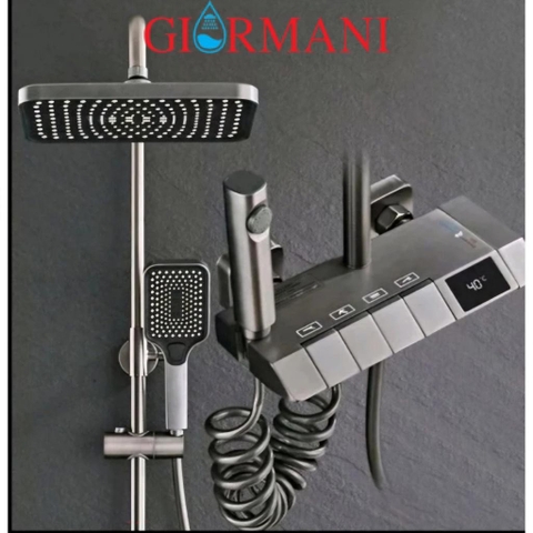 Bộ sen cây tắm phím đàn nóng lạnh mạ màu titan cao cấp có đèn led hiển thị nhiệt độ GIORMANI SC39