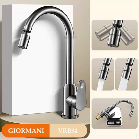 Vòi rửa bát, rửa chén GIORMANI nóng lạnh cao cấp đầu xoay 360 độ tiện dụng VRB34 kèm đôi dây cấp inox