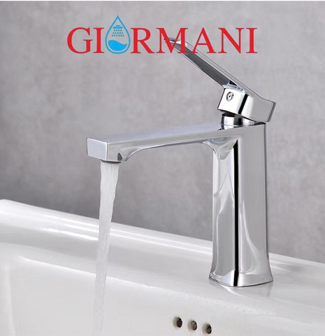 Vòi lavabo, vòi rửa mặt GIORMANI nóng lạnh kiểu vuông cao cấp SNL61 kèm đôi dây cấp inox