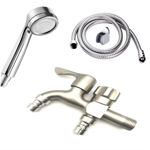 Vòi nước đôi cho máy giặt, Bộ củ sen tắm lạnh GIORMANI inox kết hợp bát sen tăng áp SL02-VHS02 kèm dây và đế cài