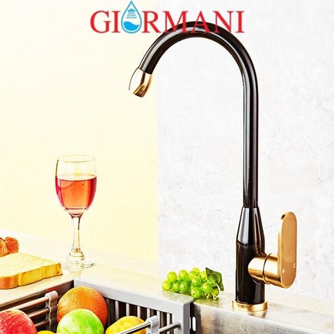 Vòi rửa bát, rửa chén nóng lạnh vàng đen cao cấp GIORMANI VRB17 kèm dây cấp nước inox