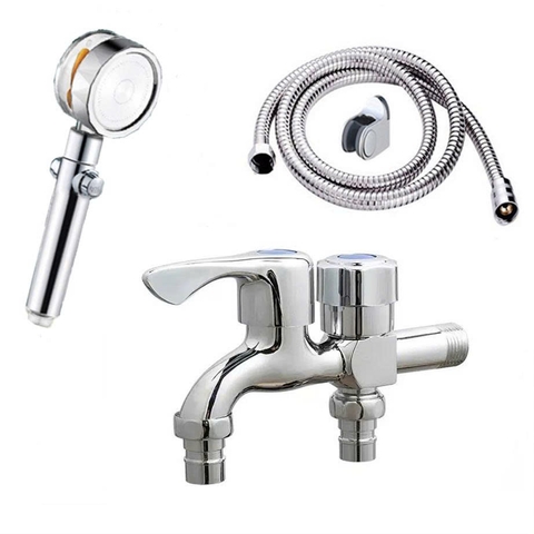 Vòi nước đôi cho máy giặt, Bộ củ sen tắm lạnh GIORMANI kết hợp bát sen tăng áp cánh quạt SL01-VHS13 kèm dây và đế cài