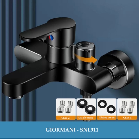 Củ sen tắm nóng lạnh hợp kim đồng mạ đen cao cấp SNL911 - Hàng GIORMANI bảo hành 24 tháng
