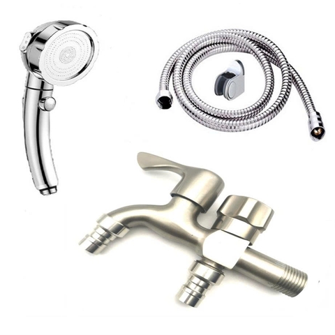 Vòi nước đôi cho máy giặt, Bộ củ sen tắm lạnh GIORMANI inox kết hợp bát sen tăng áp có nút tắt mở tiện dụng SL02-VHS16