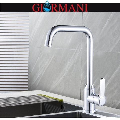 Vòi rửa bát, rửa chén cần vuông nóng lạnh inox 304 mạ crom bóng cao cấp GIORMANI VRB29 kèm dây cấp nước inox