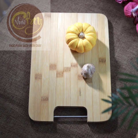 Thớt tre chữ nhật quai inox, 34 x 23 x 2cm
