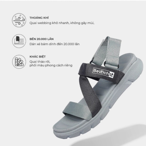 [HÀNG CHÍNH HÃNG] Giày dép sandal nam nữ BERICH Đế Thấp Xám Phối NNT09 - Đi học, đi chơi