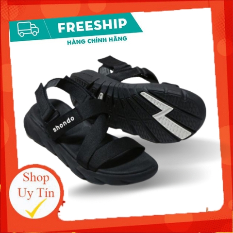 S H O N D O - Giày Dép Sandals Nam Nữ F6 Sport Đen Full - Đi học, đi làm, đi chơi F601