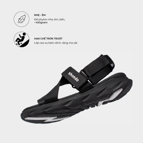 S H O N D O - Giày Dép Sandals Nam Nữ F6 Sport Đen Full - Đi học, đi làm, đi chơi F601