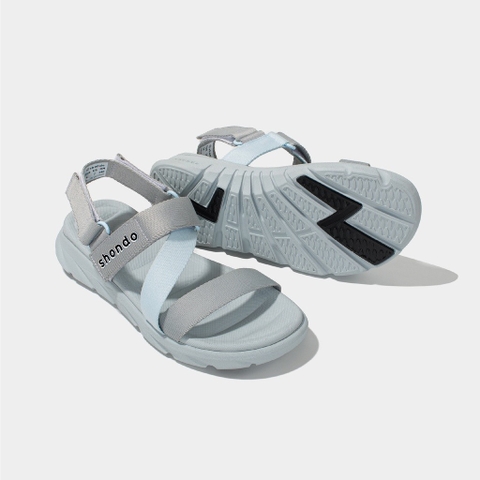 Sandal CHÍNH HÃNG - Giày Sandal SHONDO Dép Quai Hậu Nam Nữ F6 Xám Phối Xanh Da Trời - Đế Phylon, Quai Tháo Gỡ Tiện Lợi.
