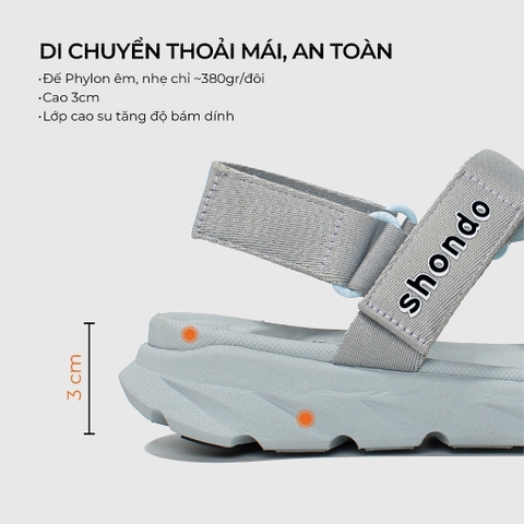 Sandal CHÍNH HÃNG - Giày Sandal SHONDO Dép Quai Hậu Nam Nữ F6 Xám Phối Xanh Da Trời - Đế Phylon, Quai Tháo Gỡ Tiện Lợi.