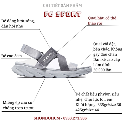 Sandal CHÍNH HÃNG - Giày SHONDO Nam Nữ F6 Xám Phối - Đế Phylon, Quai Tháo Gỡ Tiện Lợi.