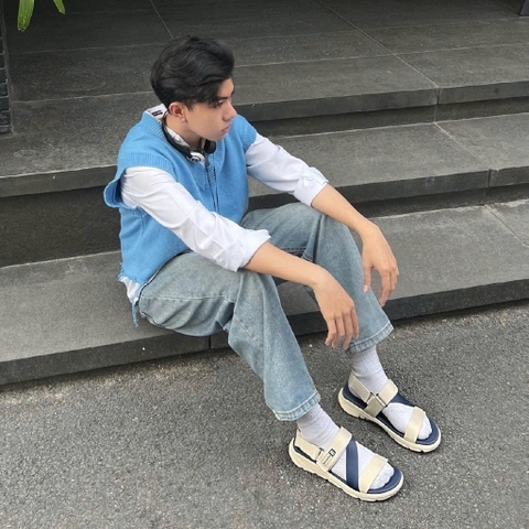 Sandal CHÍNH HÃNG - GiàySandal SHONDO Dép Quai Hậu Nam Nữ F6 Kem Phối Xanh - Đế Phylon, Quai Tháo Gỡ Tiện Lợi.