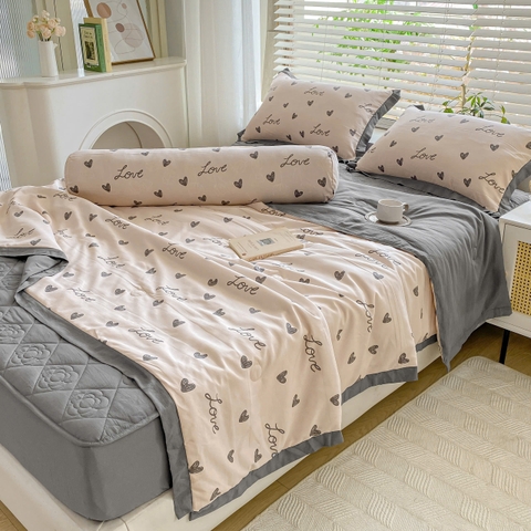 Bộ Chăn Ga Cotton Đũi Hàn Quốc 5 Món Chần Bông (BST 1)