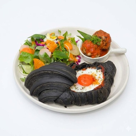 Croissant Trứng Pate Xíu Mại Salad - Egg Croissant w Xiu Mai & side salad