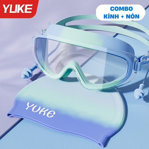 Kính bơi trẻ em gọng lớn góc nhìn rộng chính hãng YUKE bé trai bé gái Kính bơi cài khóa sau Mirilik - Combo Xanh Lam