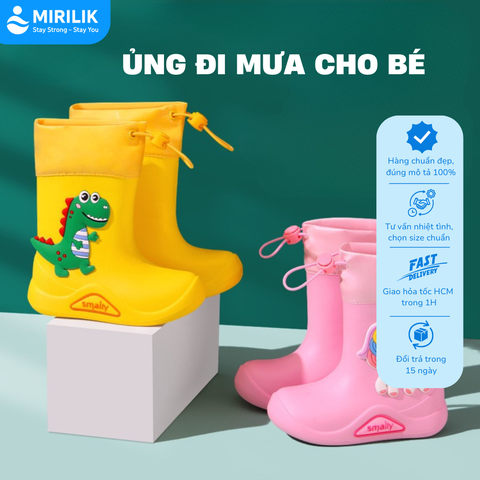 Ủng đi mưa cho trẻ em Bọc đi mưa cho bé, Giày đi mưa chống trơn trượt kiểu dáng dễ thương cho bé trai bé gái Mirilik House