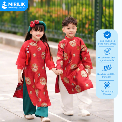 Áo Dài Tết 2026 Cho Bé Áo Dài Bé Trai Bé Gái Màu Đỏ Bé Du Xuân Chụp Ảnh Tết Mirilik House