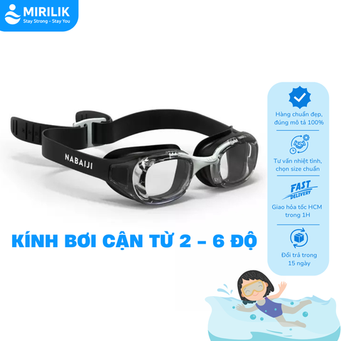 Kính bơi cận tròng kính trong suốt Optical Xbase 100 cho trẻ em người lớn nam nữ Đen MIRILIK DECA