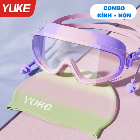 Kính bơi trẻ em gọng lớn góc nhìn rộng chính hãng YUKE bé trai bé gái Kính bơi cài khóa sau Mirilik - Combo Hồng Tím