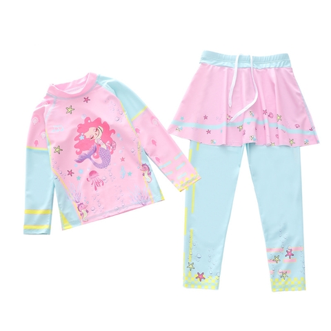 Sét bộ áo bơi tay dài quần bơi dài bé gái từ 15 - 35kg hình nàng tiên cá 2 lớp đi bơi MIRILIK HOUSE