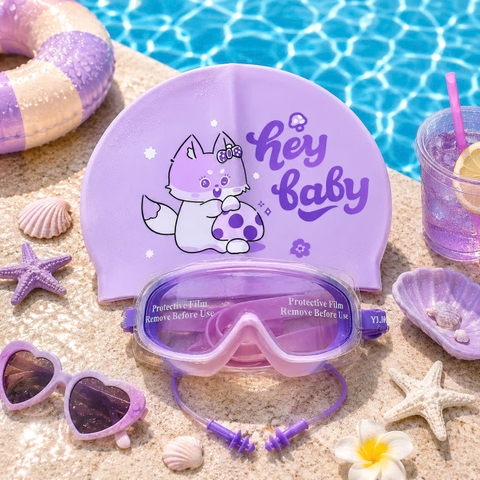 Combo Kính YUKE Hồng Tím + Nón Tím Hey Baby