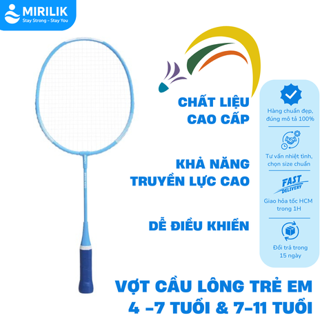 Vợt cầu lông BR 100 cán thép cho bé trai bé gái 4-7 tuổi Perfly Xanh Nhạt MIRILIK