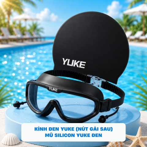 Combo Kính Yuke Lớn -  YUKE Đen Nón Yuke Đen (Nút Gài sau)