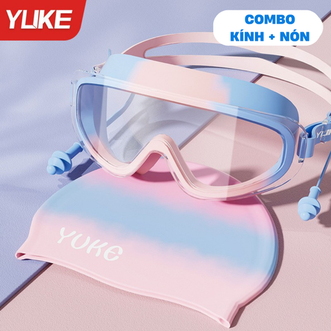 Kính bơi trẻ em gọng lớn góc nhìn rộng chính hãng YUKE bé trai bé gái Kính bơi cài khóa sau Mirilik - Combo Hồng Xanh